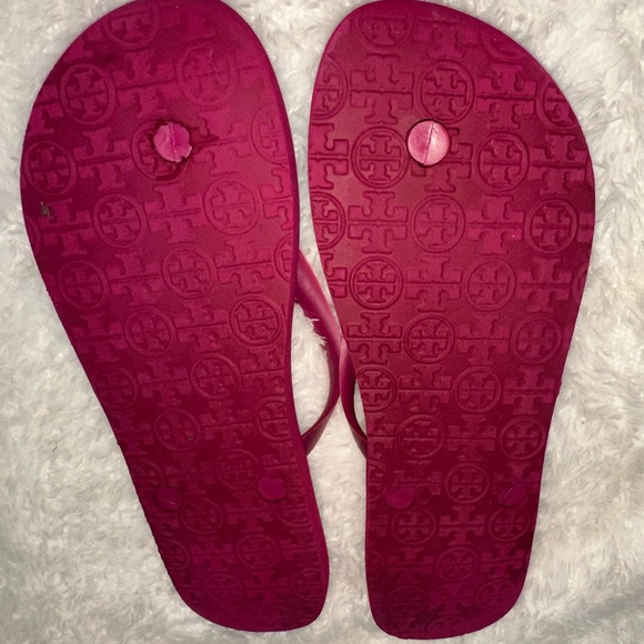 Tory Burch Burgundy and Gold Flip Flops - Picture 3 of 4